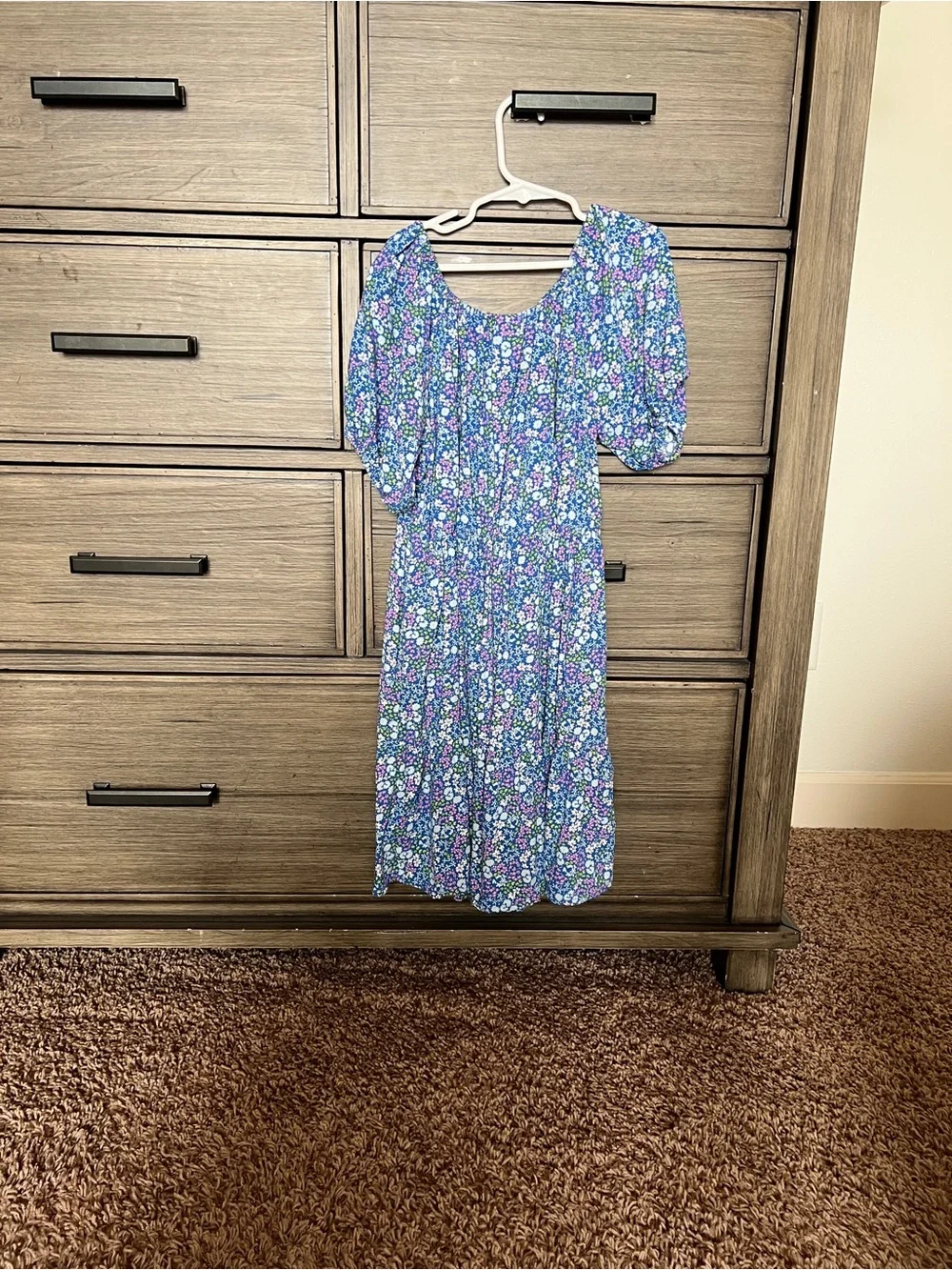 Cat & Jack Blue Floral Puff-Sleeve Midi Dress